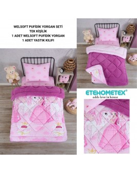 ETE HOMETEX TEK KİŞİLİK LÜX WELSOFT YORGAN SETİ PRENSES MÜRDÜM 155X215CM 8696474231855